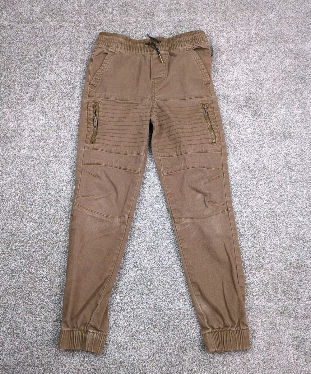 Ring Of Fire Pants Boys 10 Brown Canvas Stretch Jogger Moto Back To School